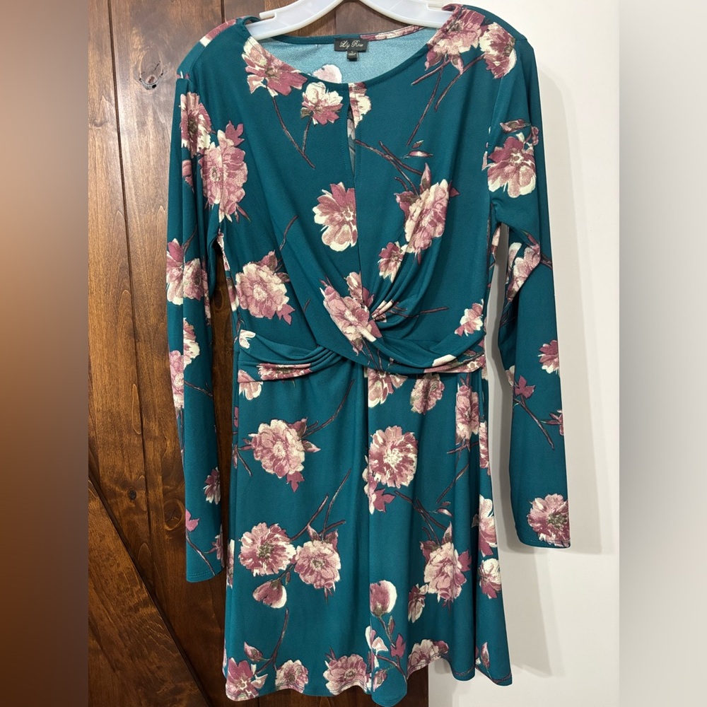 Floral Teal Long Sleeve Dress